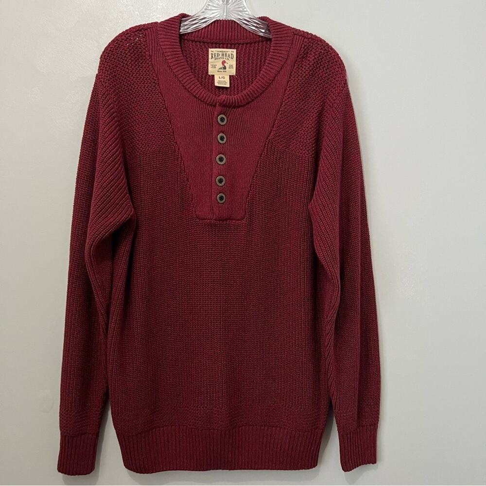 Red Head Vintage Henley Crew Neck Long Sleeve Knit Sweater | Men’s Size Large - Picture 1 of 9